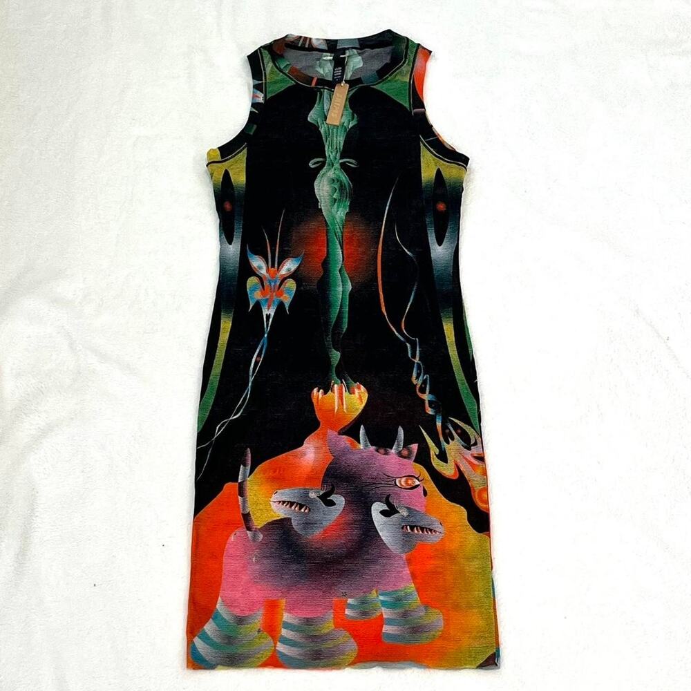 SKIMS Summer Mesh High Neck Tank Dress - XXS Obsidian Print - Picture 6 of 7